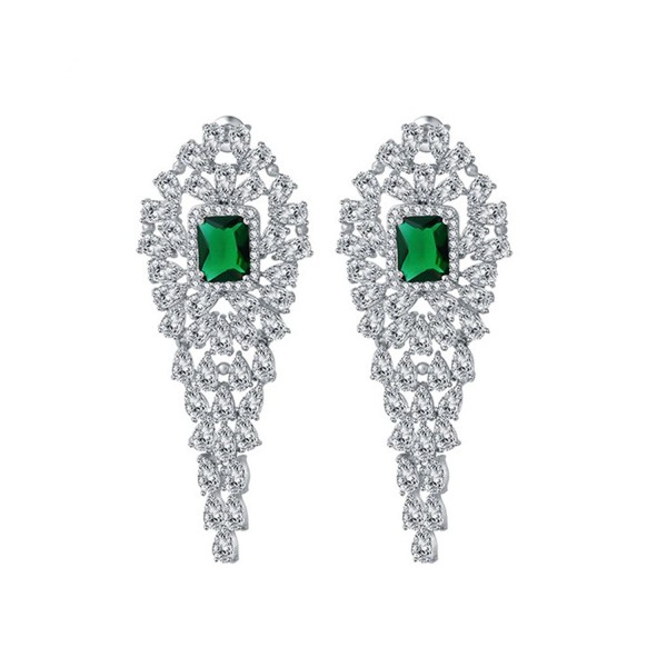 SELOVO Vintage Style Green Cubic Zirconia Stone Emerald Color Big Long Dangle Earrings - CV12I6WIAKV