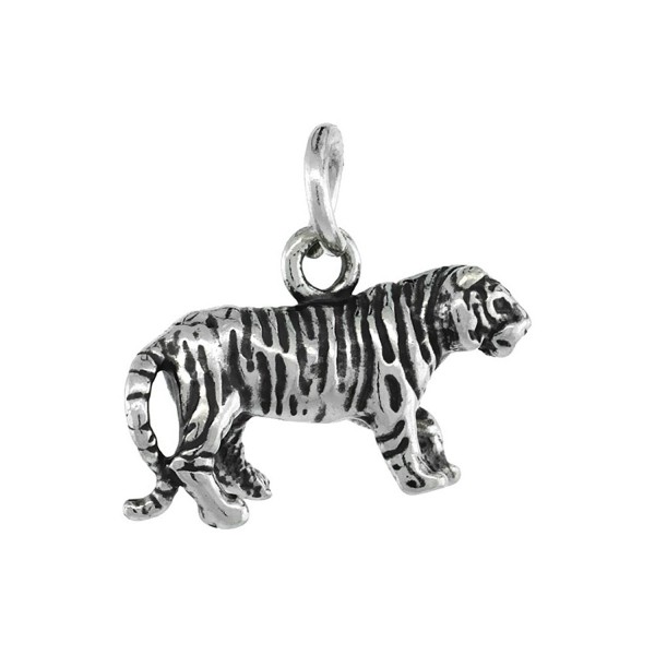 Sterling Silver Tiny Tiger Charm 18 inch Necklace- 3/4 inch - CG111FJ2XHF