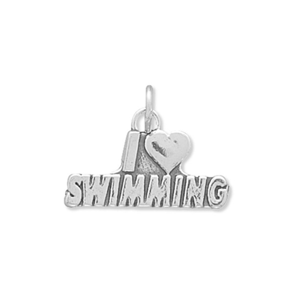 I Love Swimming Charm Sterling Silver - Made in the USA - CE113HQK1QJ