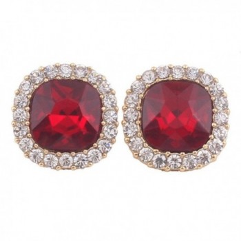 Grace Jun Luxury Bridal Rhinestone Crystal Square Shape Clip on Earrings Non Piercing for Women Ear Clip - Red - CJ182KKX2ER