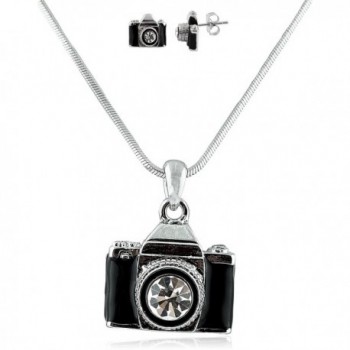 Combo of Silvertone with Black Camera Style Pendant Necklace and Matching Earring... - CE11HXQLX9D