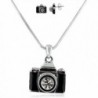 Combo of Silvertone with Black Camera Style Pendant Necklace and Matching Earring... - CE11HXQLX9D