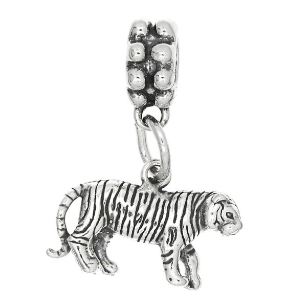 Sterling Silver Oxidized Tiger Dangle Bead Charm - CU115UHJNVH