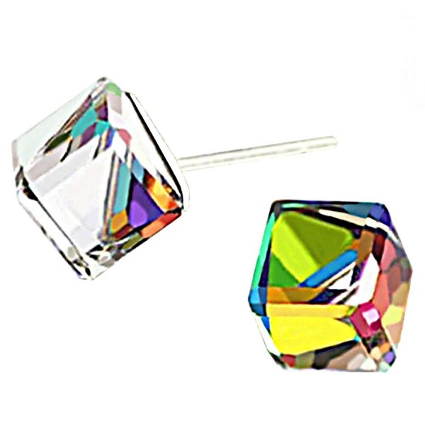 Color Change Crystal Square S925 Sterling Silver Stud Earrings Women Girl Gift - Change Color Earrings - C41827O90DE