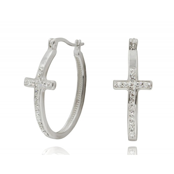 SilverLuxe Sterling Silver Crystal Cross Hoop Earring - Clear - CJ17Z4MGDIM