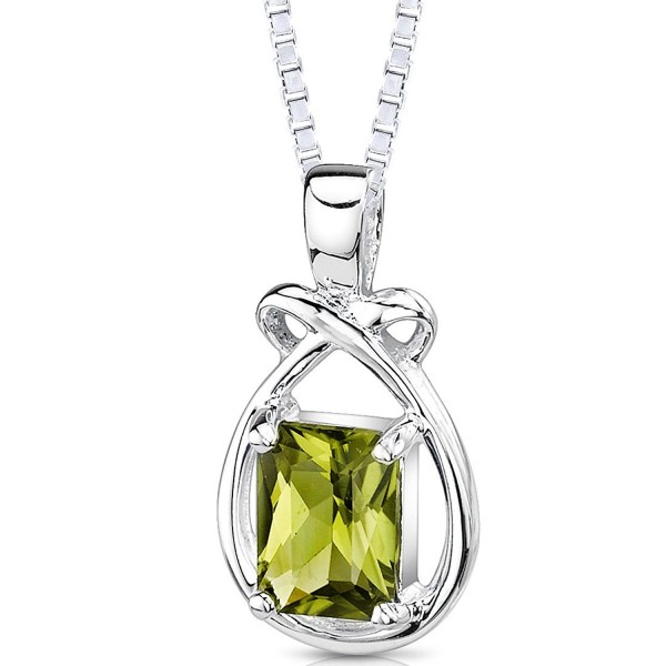 1.50 Carats Genuine Emerald Cut Peridot Sterling Silver Pendant Necklace - C0111NRMHQL