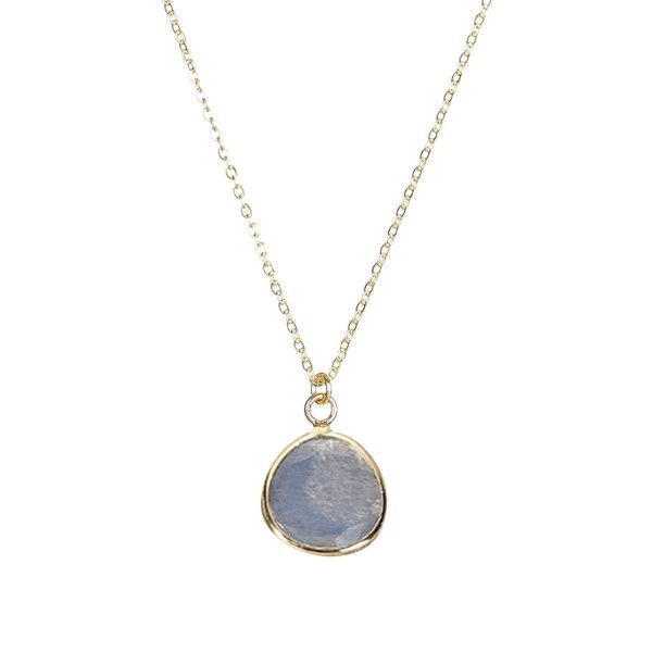 Fettero Women Dainty Handmade Wafer Pendant Necklace 14K Gold Fill Glass Crystal Oval Chain 17" - White Opal - CL184T5UYGU