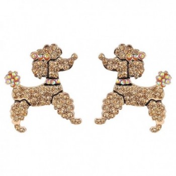 EVER FAITH Dog Austrian Crystal Toy Poodle Stud Earrings Topaz Color - CQ11BGDM9PV