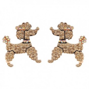 EVER FAITH Dog Austrian Crystal Toy Poodle Stud Earrings Topaz Color - CQ11BGDM9PV