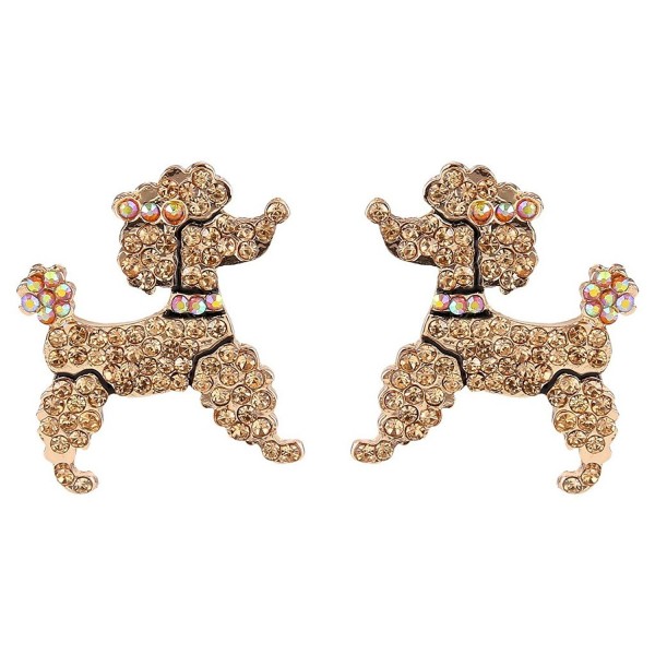EVER FAITH Dog Austrian Crystal Toy Poodle Stud Earrings Topaz Color - CQ11BGDM9PV