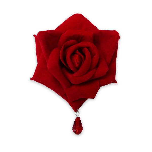 RareLove Gothic Prom Black Rose Flower Rhinestone Brooch Pin and Hair Clips - Red - CQ187SSGUN3