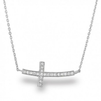 Spoil Cupid Rhodium-Plated Sterling Silver Cubic Zirconia Curved Sideways Cross Chain Necklace-18" - C911AS8ZK7D