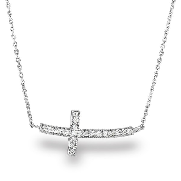 Spoil Cupid Rhodium-Plated Sterling Silver Cubic Zirconia Curved Sideways Cross Chain Necklace-18" - C911AS8ZK7D
