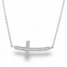 Spoil Cupid Rhodium-Plated Sterling Silver Cubic Zirconia Curved Sideways Cross Chain Necklace-18" - C911AS8ZK7D