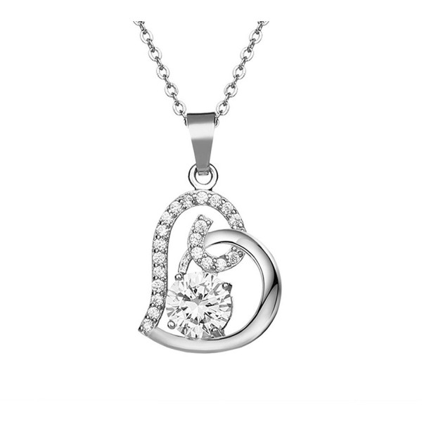 Cos2be Love Heart Pendant Necklace for Women - Silver - CX12F7U51RV