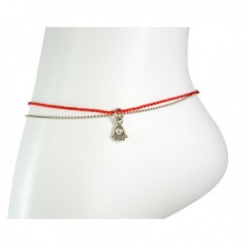 Red String and Silver Bead Chain Anklet with Hamsa Hand Charm for Protection & Good Luck - Women 11 Inch Anklet - C0124CRDTXN