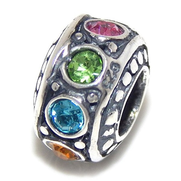 Solid 925 Sterling Silver "Multicolor Crystal Ronelle Spacer" Charm Bead - CG12NVDLZR8