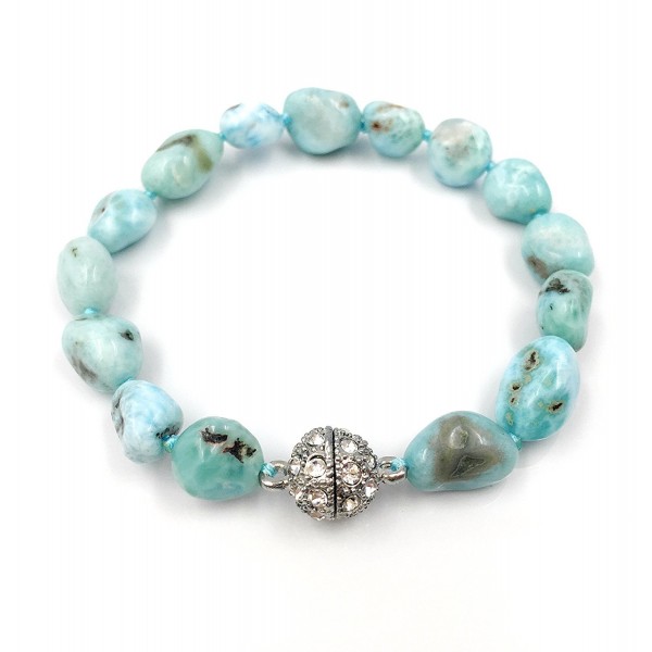 Natural Stone Larimar Bracelet Crystal Magnet Clasp 7.5" - C1182WEAX6K