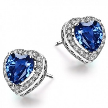 Caperci Sterling Silver Created Blue Sapphire Heart Stud Earrings for Women - CU12MA8UW1F