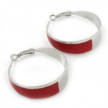 Medium Wide Red Enamel Hoop Earrings In Rhodium Plating - 40mm Diameter - CH11FX54QO5