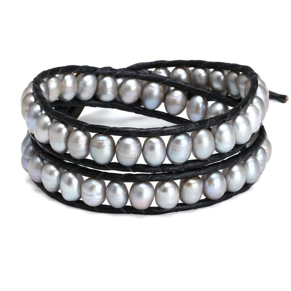 Aobei Handmade Dyed Grey Cultured Pearl Beaded Bracelet 2 Wraps Braided Bracelet for Ladies-2 Wraps Bracelet - CW121MEDM4F