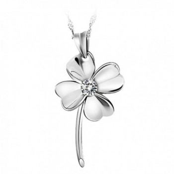 Chaomingzhen Sterling Silver Cubic Zirconia Heart Shaped Four Leaf Clover Pendant Necklace for Women - CD11B0CO569