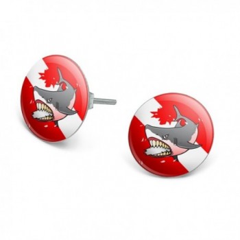 Angry Shark Scuba Diving Flag Diver Novelty Silver Plated Stud Earrings - CI1865LUY06