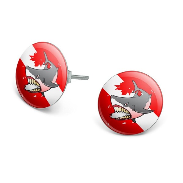 Angry Shark Scuba Diving Flag Diver Novelty Silver Plated Stud Earrings - CI1865LUY06