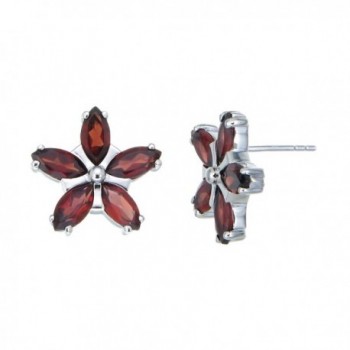 Sterling Silver Garnet Flower Earrings