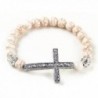 Fashion Jewelry Stretchable sideways cross bracelet with white created-turquoise beads and crystal cross - C4119ID3491