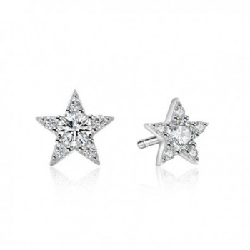 Lucky Star Rhodium Plated Sterling Silver Cubic Zirconia CZ Stud Earrings "It's a circle" gift - C7187WX324I