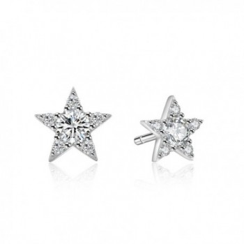 Lucky Star Rhodium Plated Sterling Silver Cubic Zirconia CZ Stud Earrings "It's a circle" gift - C7187WX324I