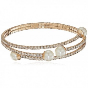 GUESS Womens Rhinestone Flex Pearl Bypass Bracelet - Gold - CJ185LMOOXK