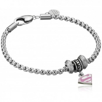 DC Comics Stainless Steel Pink Superman Bead Charm Bracelet - CY1270VXZ7N