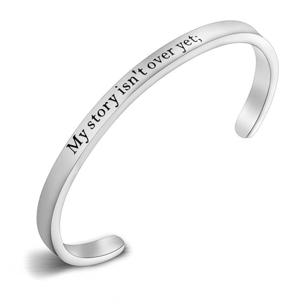 My Story Isn't Over Yet Semicolon Hand Stamped Suicide Awareness Cuff Bracelet Bangle - Silver Semicolon Bangle - CZ12NGFRCS0