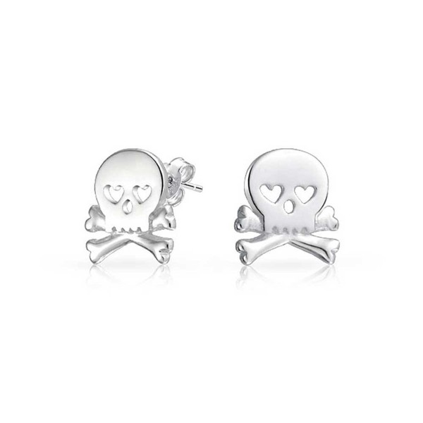 Bling Jewelry Goth Punk Rock Skull Crossbones Stud earrings 925 Sterling Silver 95mm - C011KEN807P