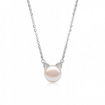 Natural Freshwater Pearl AAAA Quality Sterling Silver Cat Necklace 7-8 mm - Valentine's Day Gifts - Necklace - C318033M2GR