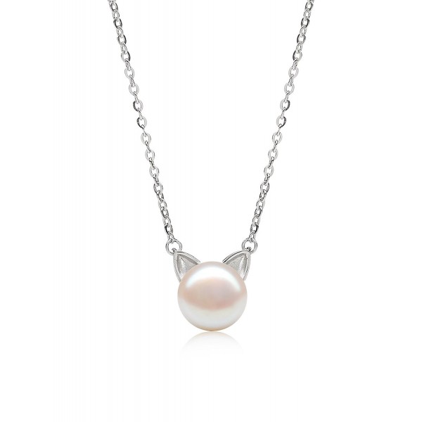 Natural Freshwater Pearl AAAA Quality Sterling Silver Cat Necklace 7-8 mm - Valentine's Day Gifts - Necklace - C318033M2GR