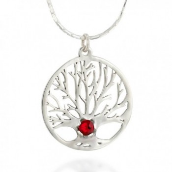 TREE of LIFE Charm Sterling Silver Pendant Necklace & Red Swarovski- Beautiful Jewelry Gift for Women - CP12O53XSUP