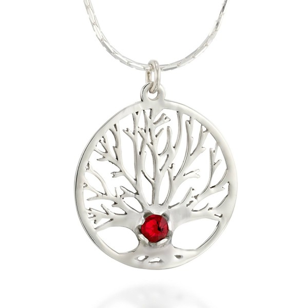 TREE of LIFE Charm Sterling Silver Pendant Necklace & Red Swarovski- Beautiful Jewelry Gift for Women - CP12O53XSUP