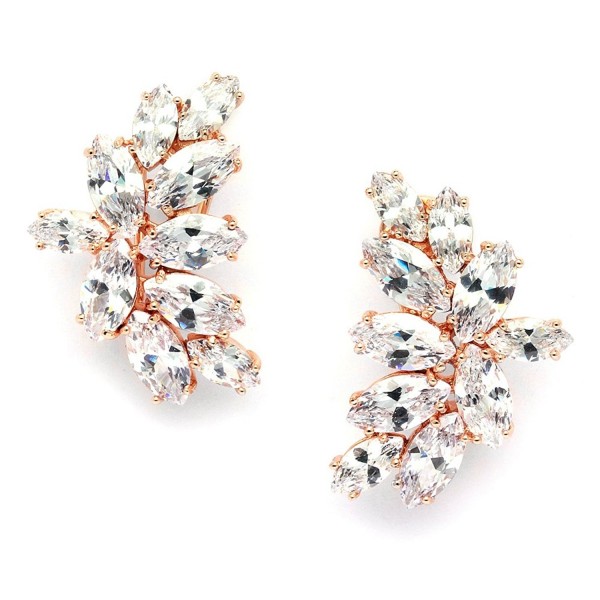 Mariell Blush Rose Gold CZ Earrings with Marquis-Cut Clusters - Bridal- Wedding & Mother of Bride Glamour - CM12JGUEOML