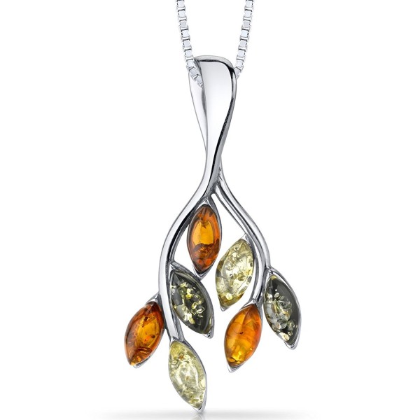 Baltic Amber Leaf Pendant Necklace Sterling Silver Multiple Colors - CN11Y5N360L