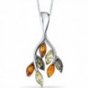 Baltic Amber Leaf Pendant Necklace Sterling Silver Multiple Colors - CN11Y5N360L