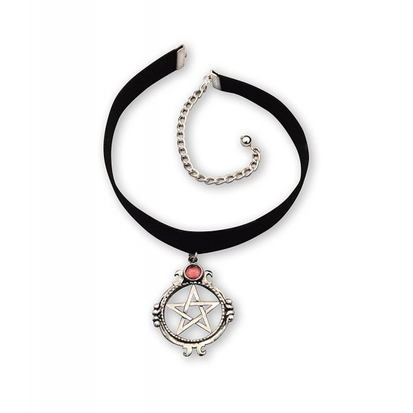 Black Velvet Choker with Pentacle and Red Cabochon Adjustable Size - C311P6EFL5L