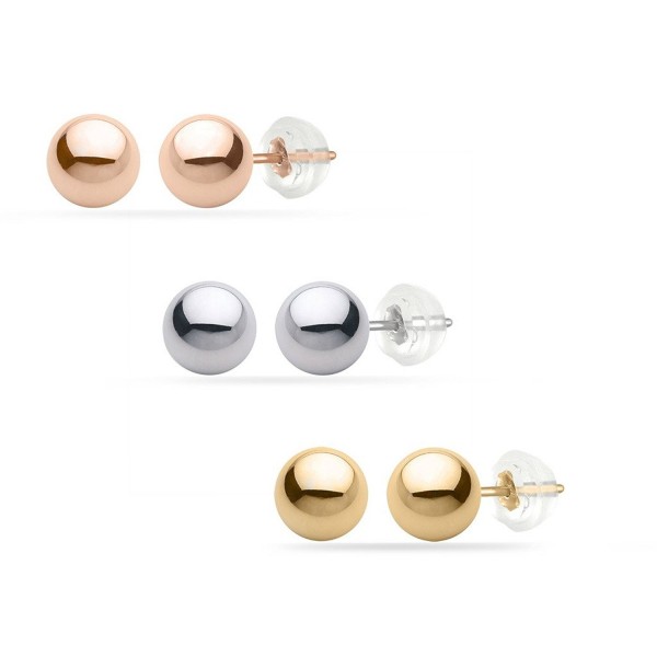 PARIKHS White Gold Ball Earrings High Polished 8MM 14k with Silicone Protected Gold Pushbacks - CP11QE2UCWV