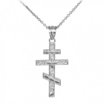 925 Sterling Silver Russian Orthodox Cross Pendant Necklace - CW123VJGQTH
