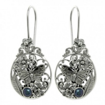 NOVICA Sterling Silver Dyed Cultured Freshwater Peacock Pearl Dangle Earrings 'Frangipani Butterfly' - CN127TUEVM3