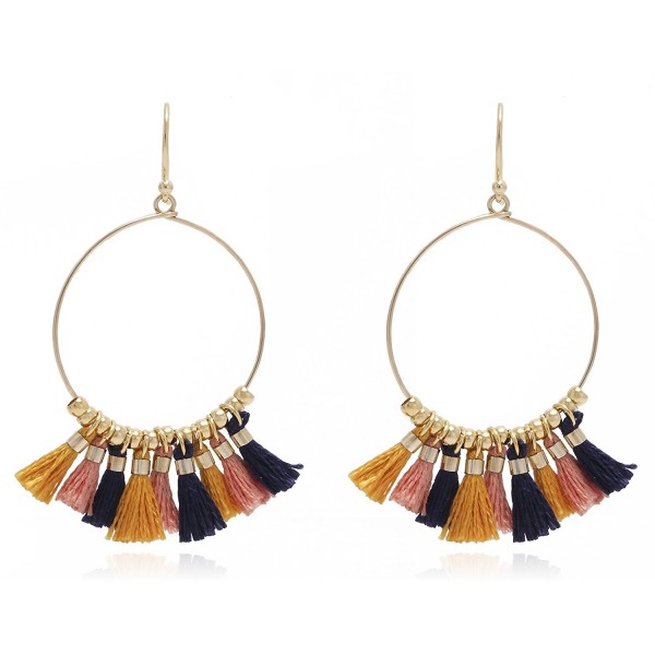 Bohemian Multi Colored Tassel Yellow Gold Plated Dangle Drop Statement Earrings - AUTUMN LEAF - C9186S7EIM6