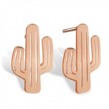 LUCINE Fashion Cute Hollowed-out Brushed Cactus Stud Earrings for Teen Girls Womens Birthday Gifts - Rose Gold - CV17Z5OM6GI