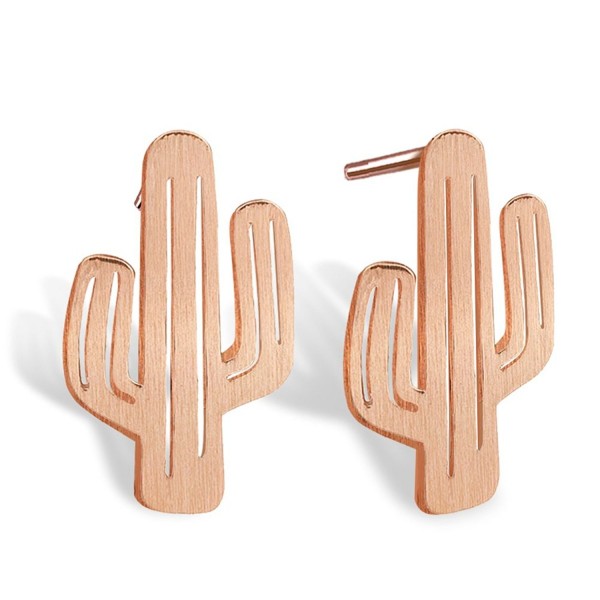 LUCINE Fashion Cute Hollowed-out Brushed Cactus Stud Earrings for Teen Girls Womens Birthday Gifts - Rose Gold - CV17Z5OM6GI
